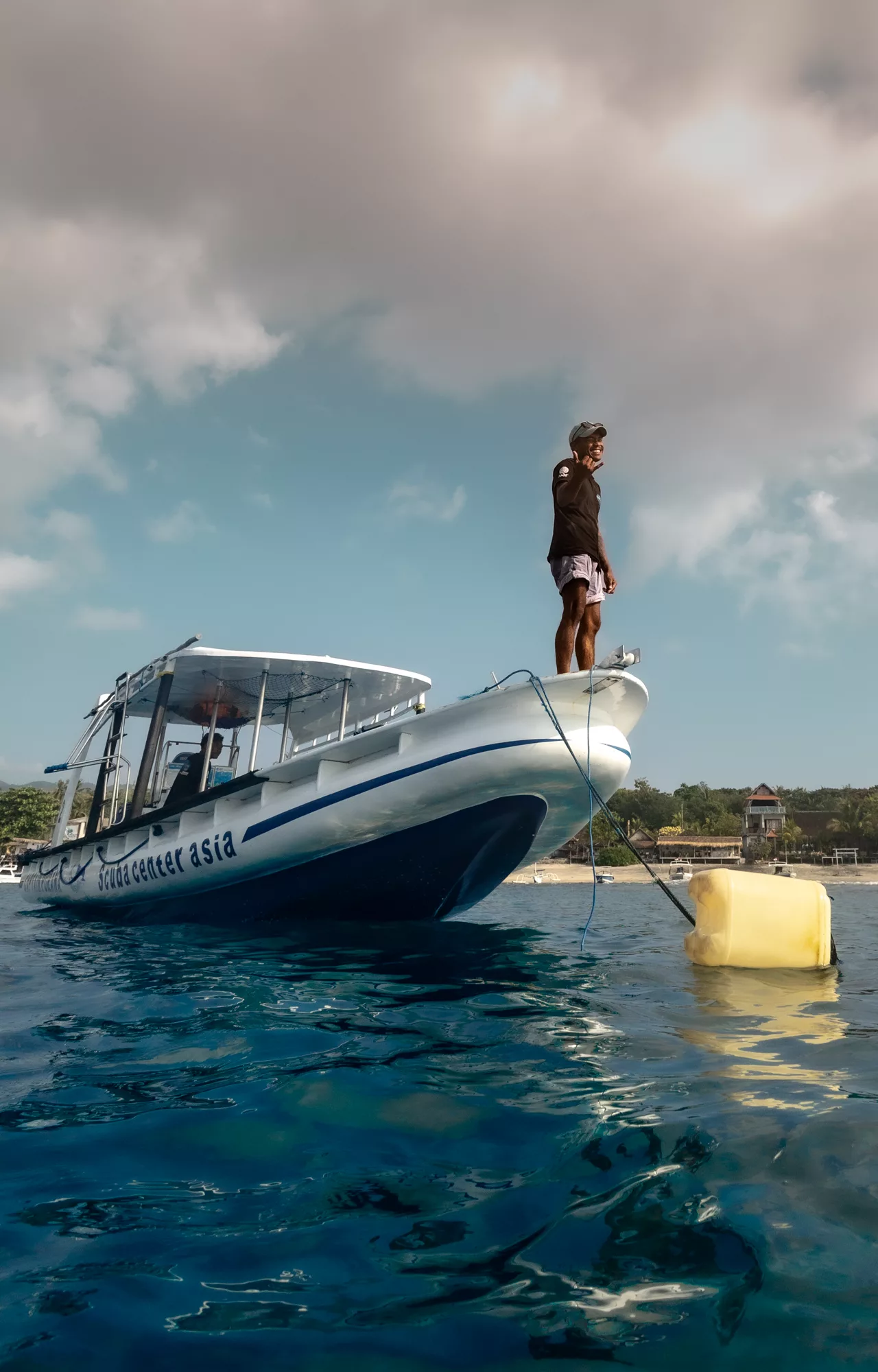 scuba center asia boat with captain preparing for a specialty instructor training dive