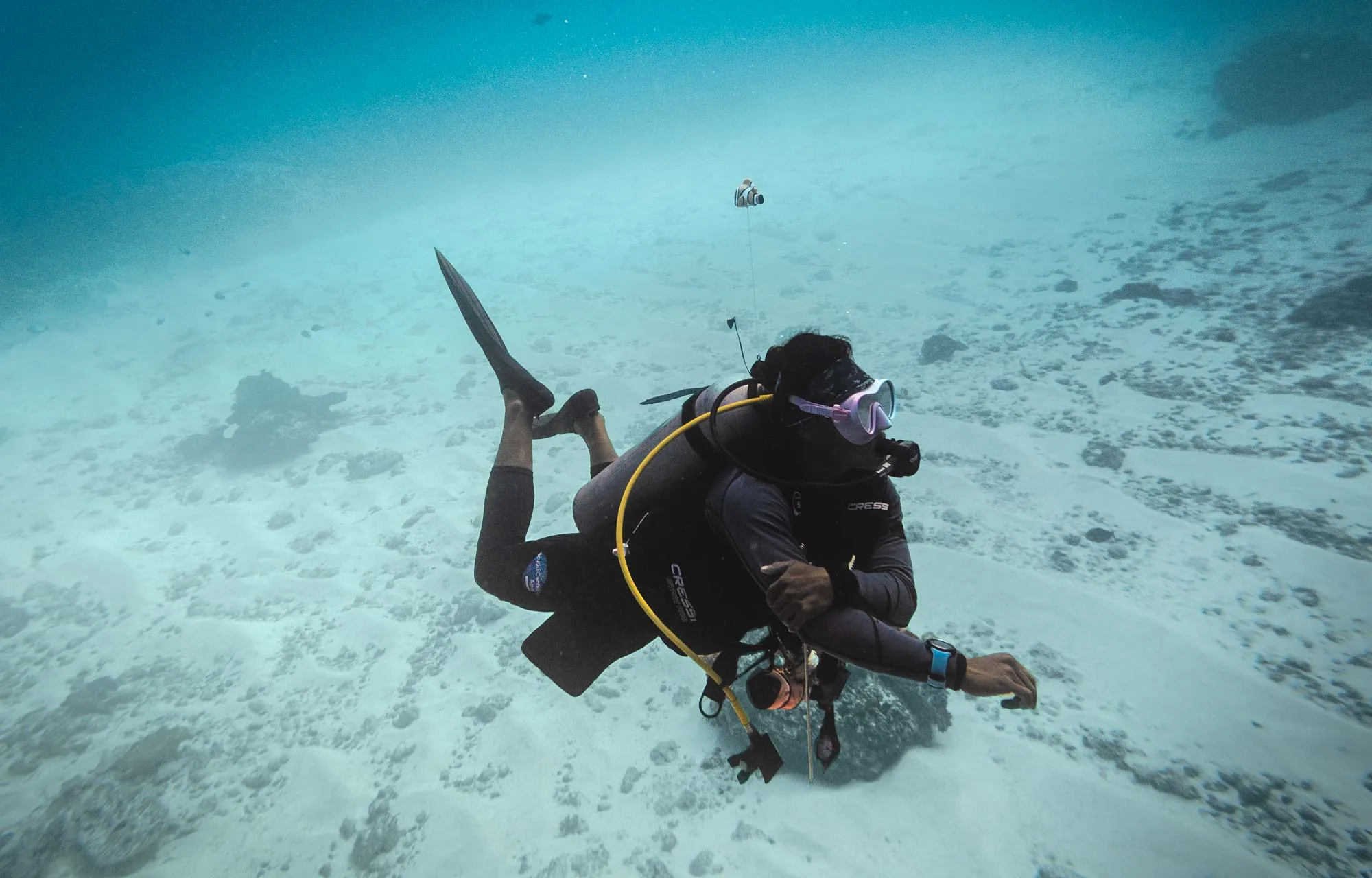 PADI peak performance buoyancy specialty course at Scuba Center Asia teaches you perfect trim at any condition like this diver shows underwater.